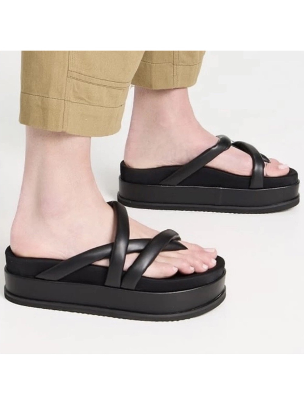 ROAM Asymmetrical Stack Slides Platform Flip Flops Sandals Shoes Black 9